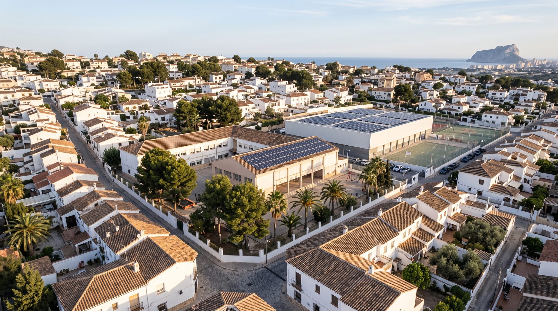 Barrio con cubiertas solares compartidas