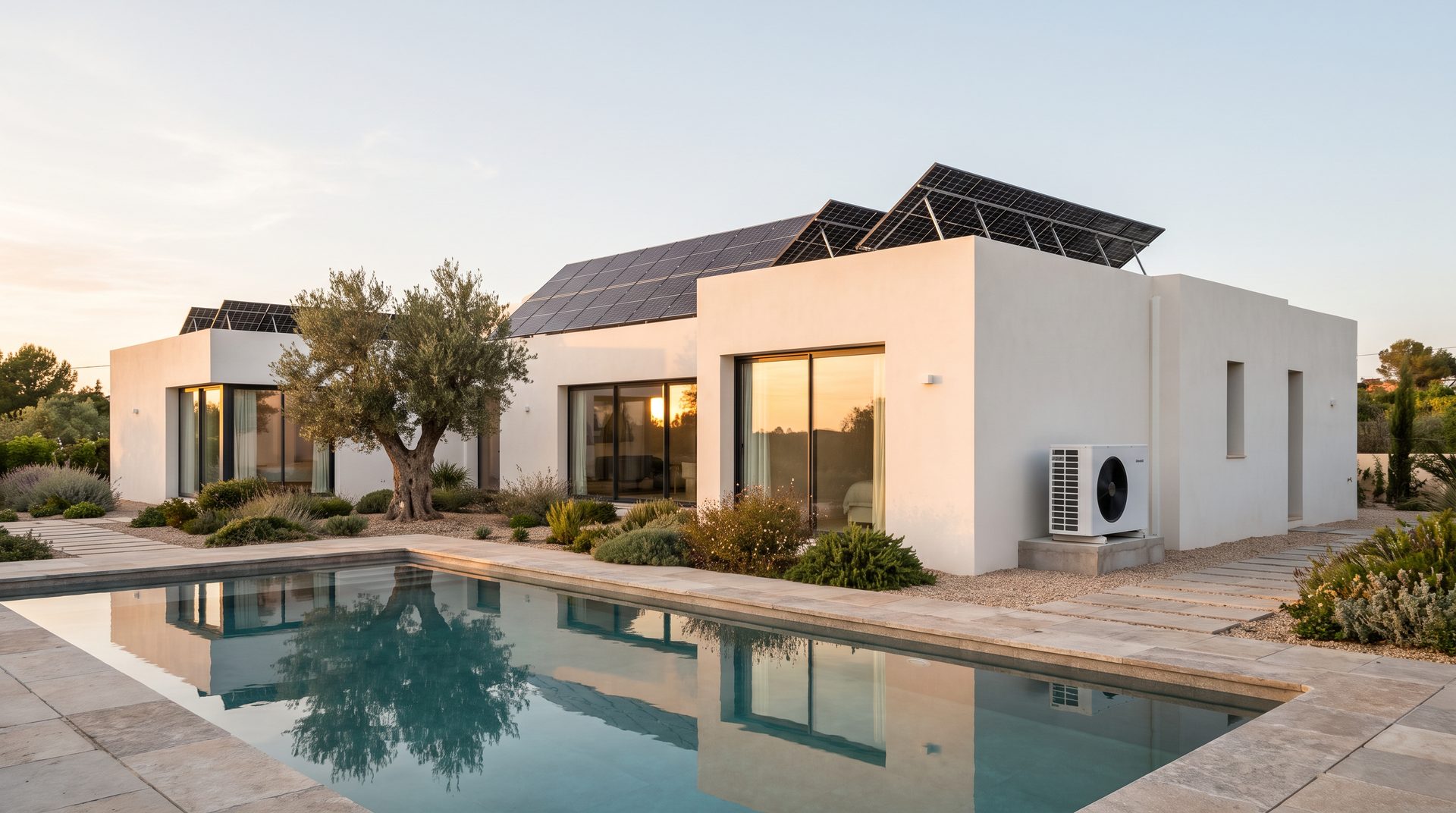 Vivienda con placas solares y bomba de calor