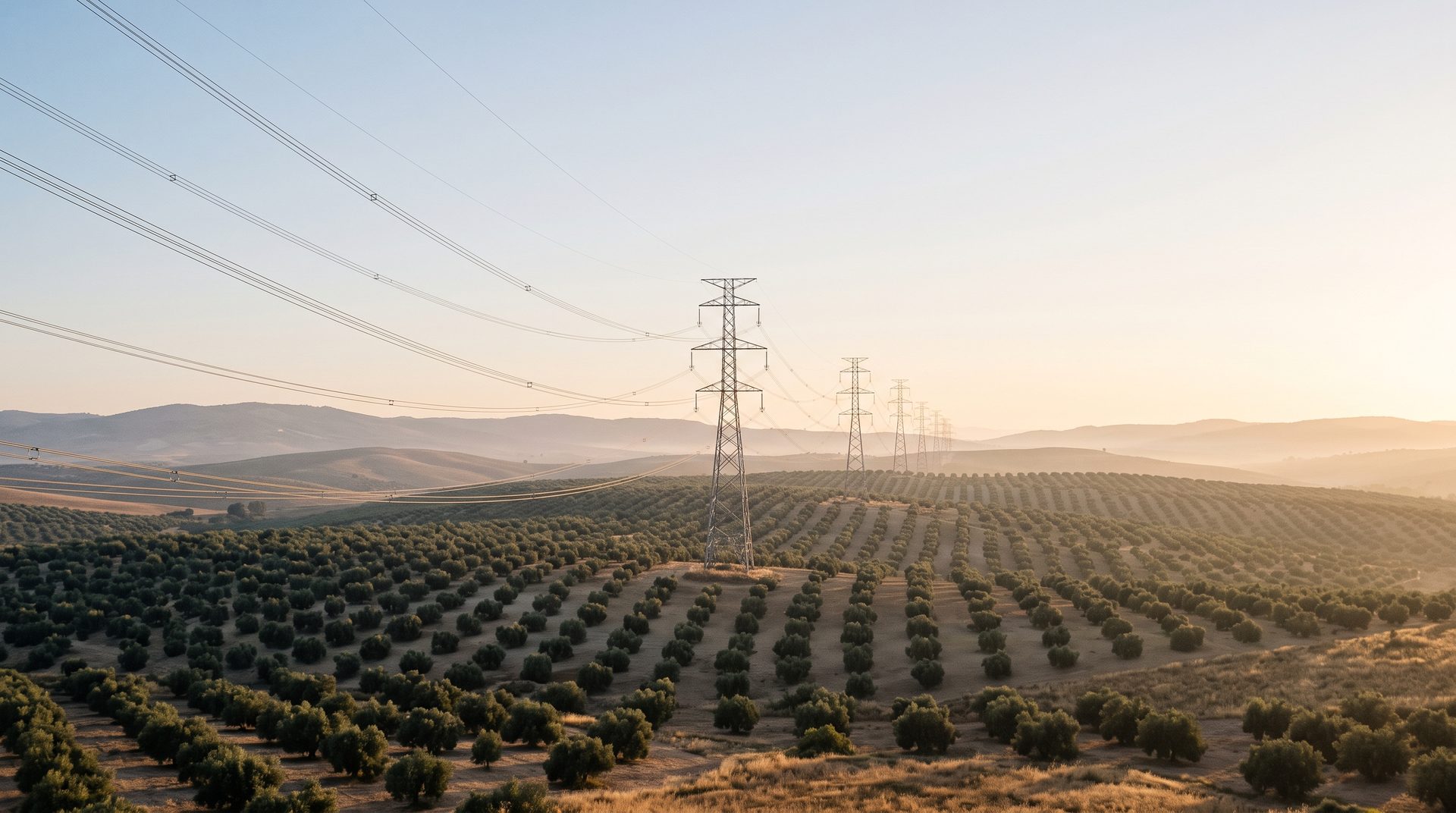 Líneas de transporte eléctrico sobre olivares